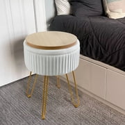 Footrest Stool Round Velvet Storage Modern Ottoman Upholstered ​Vanity Footstool Stool Side Table Seat Dressing Chair with Golden Metal Leg Tray Top Coffee Table