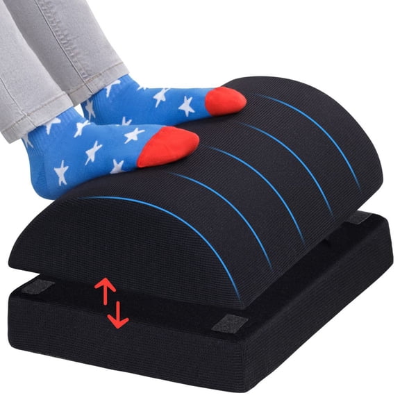 Footrest Under Desk - Adjustable Height Cushion 15cm, Ergonomic, Breathable Mesh Cover, Non-Slip Base