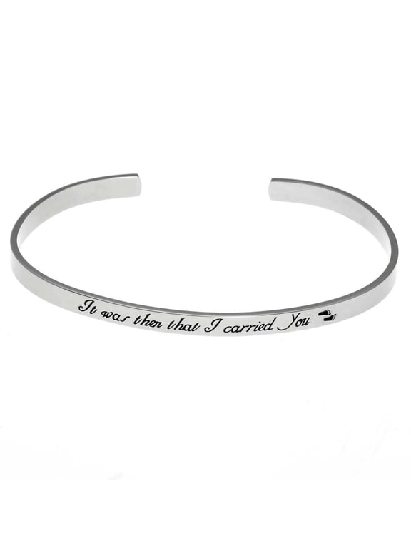 Footsteps "It Was Then That I Carried You" Inspirational Stainless Steel Cuff Bracelet
