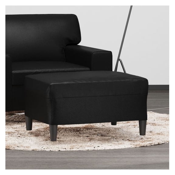 Footstool Black 27.6"x21.7"x16.1" - Faux Leather Ottoman - Modern Living Room Decor - Comfortable Foot Rest - Additional Seat