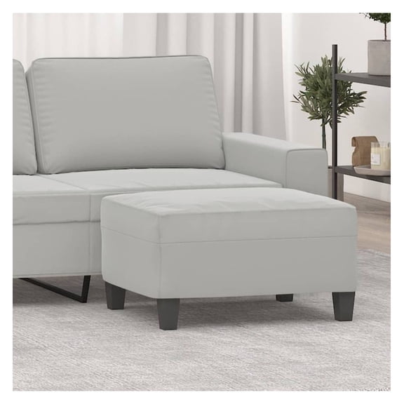 Footstool Ottoman Light Grey, 27.6" Rectangular Microfiber Foot Rest, Plywood Frame, Compact Living Room Bedroom Accent Seat