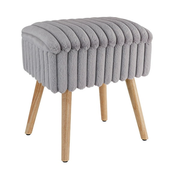 Footstool Ottoman with Storage Space Foot Rest Vanity Stool 4 Wood Legs (Gray)