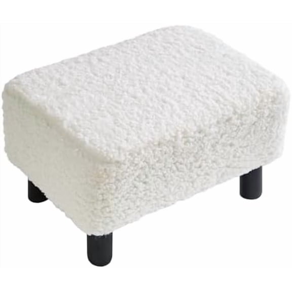 Footstool, Rectangle Ottoman with Stable Wooden Legs, Modern Teddy Fleece Material, Foot Rest Sofa Footrest Footstool for Living Room, Bedroom 16.54''L x 11.42''W x 9.06''H White URF-BD216