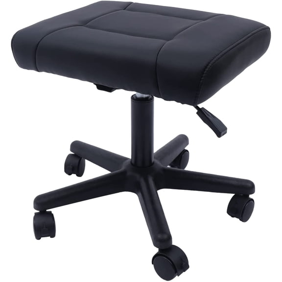Footstool on Wheels, 15-20'' Height Adjustable, Lockable Rolling Stool Foot Rest for Office and Gaming Chairs, Load Capacity 330Lbs, Black
