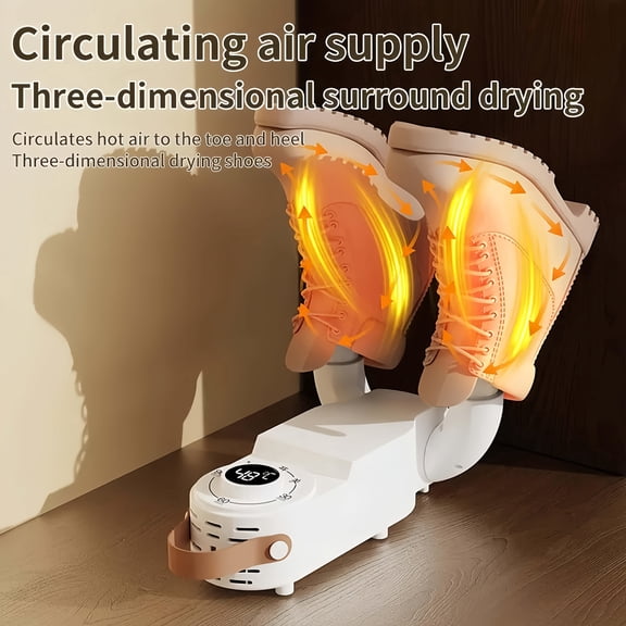 Footwear Dryer with Timer & Odor Eliminator, Collapsible Shoe Dryer for Ski Boots Sneakers Socks, Glove Dryer for Boxing, White, Without Battery