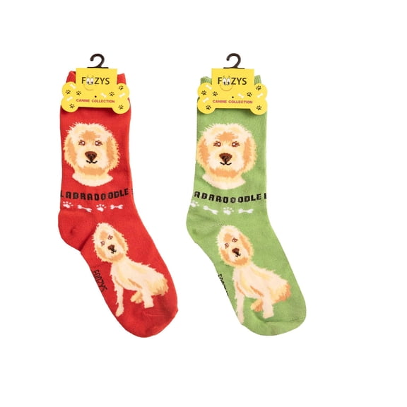 Foozys Unisex Crew Socks | Canine Labrador Dog Breed Novelty Sock (2 Pair) | Labradoodle