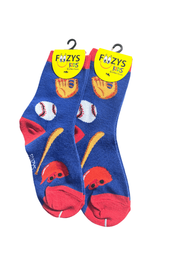 Foozys Boys Fun Baseball - Funny Cool Colorful Crew Socks