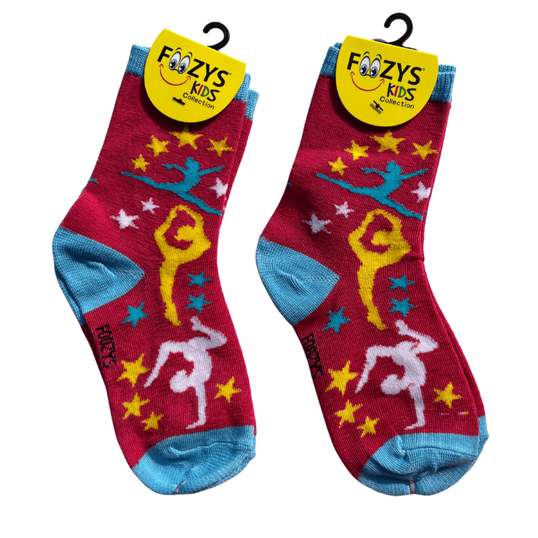 Foozys Kids Girl's Gymnastics Socks - Colorful Fun Crazy Cute Crew Socks 