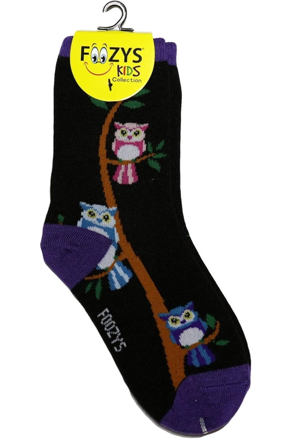 Kids Girls Owls on Trees Socks - Colorful Fun Crazy Cute Crew Socks