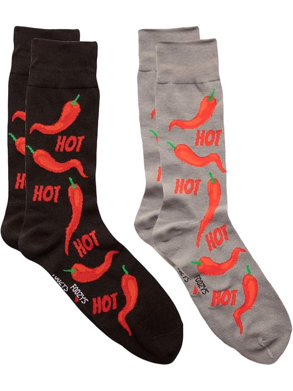 Mens Crew Socks | Food & Drink Themed Novelty Socks | 2 Pairs (Chili Peppers)
