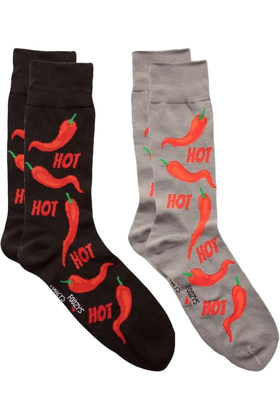 Mens Crew Socks | Food & Drink Themed Novelty Socks | 2 Pairs (Chili Peppers)