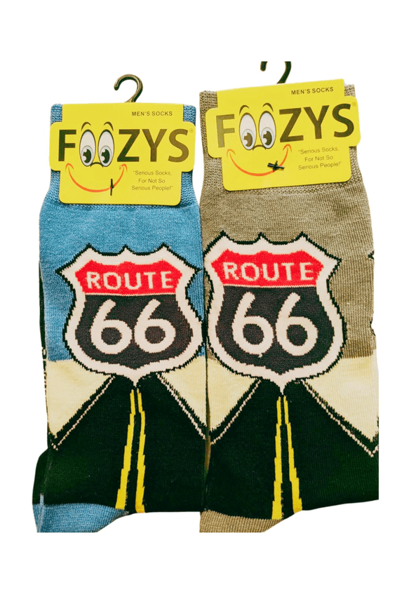 Mens Fun Outdoors Themed Novelty Crew Socks | 2 Pairs in Two Colors (Route 66)