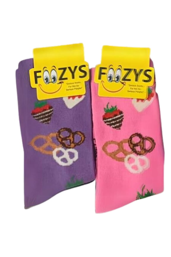 Men's Novelty Socks Chocolate Covered Strawberries & Pretzels Themed 2 Pairs Included in Two Colors