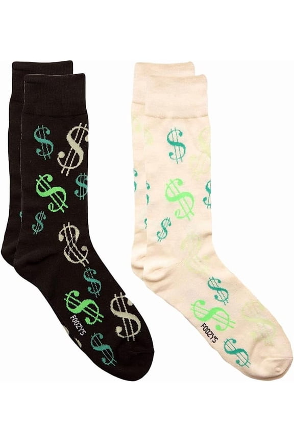 Mens Crew Socks | Late Night Party & Up to No Good Novelty Socks | 2 Pair (Dollar Signs)