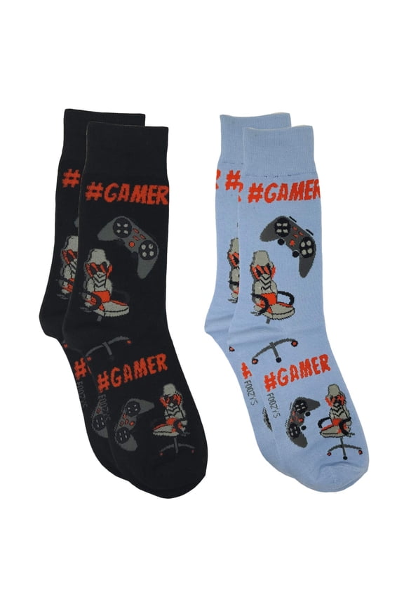 Mens Crew Socks | Late Night Party & Up to No Good Novelty Socks | 2 Pair (Gamer)