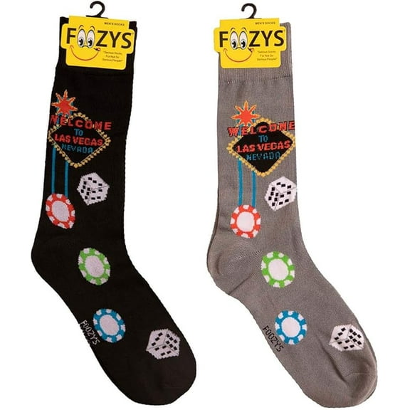 Foozys Mens Crew Socks | Late Night Party & Up to No Good Novelty Socks | 2 Pair Vegas (Black & Gray)