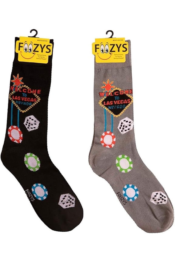 Mens Crew Socks | Late Night Party & Up to No Good Novelty Socks | 2 Pair Vegas (Black & Gray)