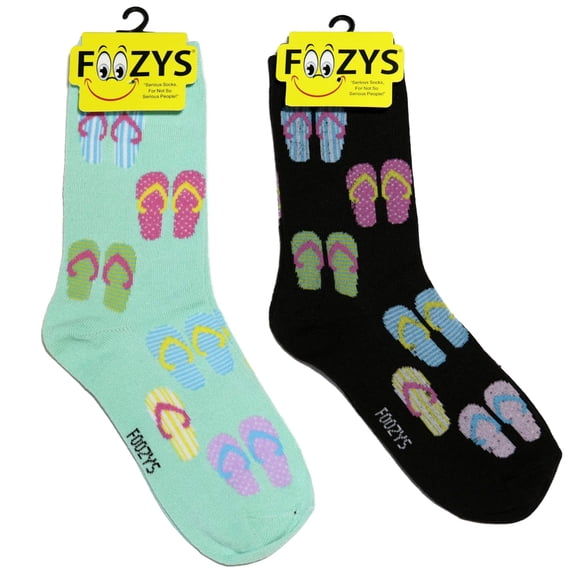Foozys Small/Medium Adult Novelty Crew Socks | Flip Flops Cute, Fun and Sassy makes a Great Gift! | 2 Pair (Black & Teal) | Fits Women’s Shoe Size 4-10