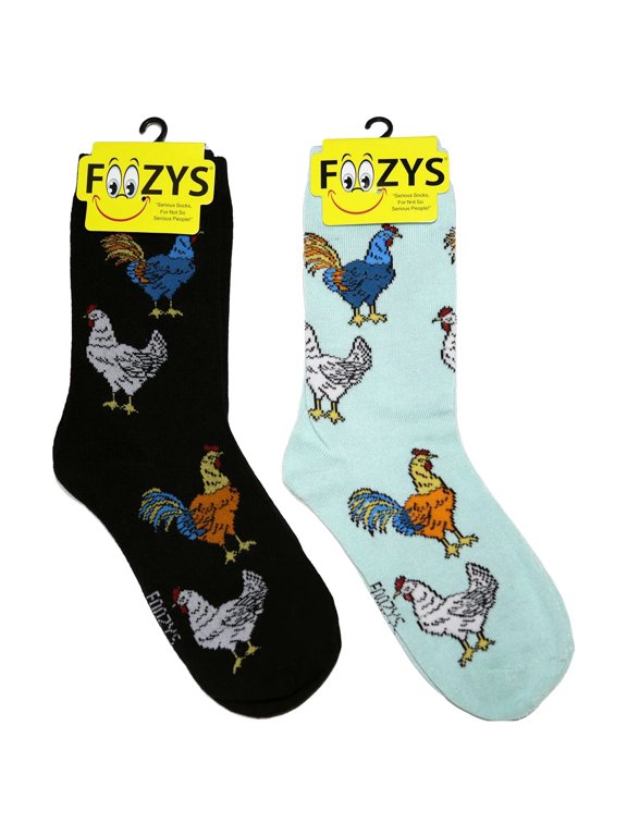 Small/Medium Novelty Crew Socks | Cluck, Cluck Hens Cute, Fun & Makes a Great Gift! | 2 Pair (Black & Teal) | Women’s Shoe Size 4-10