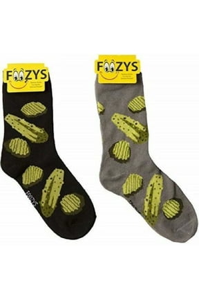 Small/Medium Novelty Crew Socks | Dill Pickles & Chips Cute, Fun & Makes a Great Gift! | 2 Pair (Black & Grey) | Womens Shoe Size 4-10