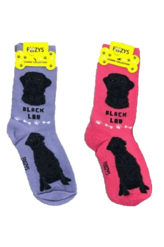 Foozys Unisex Crew Socks | Canine Labrador Dog Breed Novelty Sock (2 Pair) | Black Lab