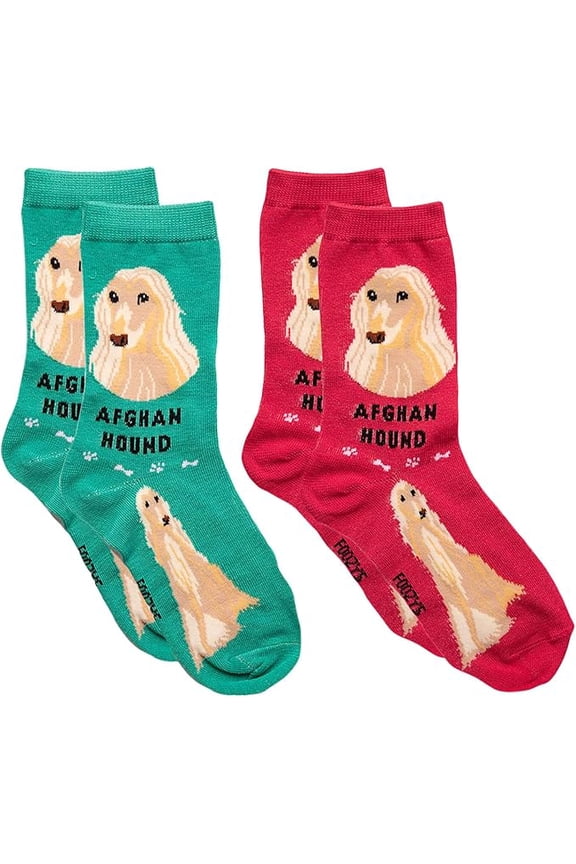 Unisex Crew Socks | Cute Afghan Hound Dog Canine Themed Novelty Socks | 2 Pair