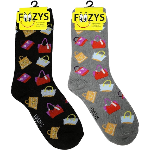 Foozys Women Crew Socks | Handbags Fun Cool Style And Novelty Socks | 2 Pair