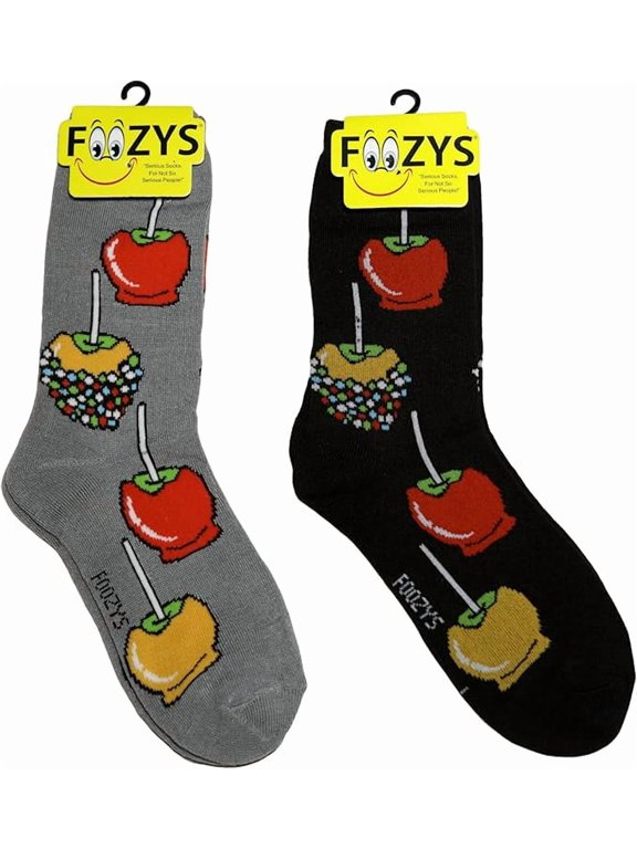 Womens Crew Socks | Candy Apples Carnival Fashion Novelty Socks | 2 Pairs Included in Two Colors