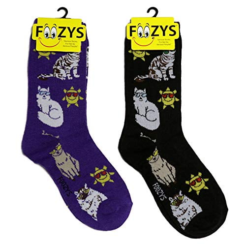 Foozys Women’s Crew Socks | Cats & Sunglasses Designs Novelty Socks | 2 Pair