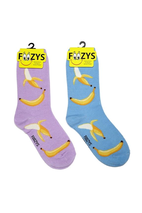 Women's Crew Socks | Cute Fun Bananas Food & Drink Novelty Socks | 2 Pairs