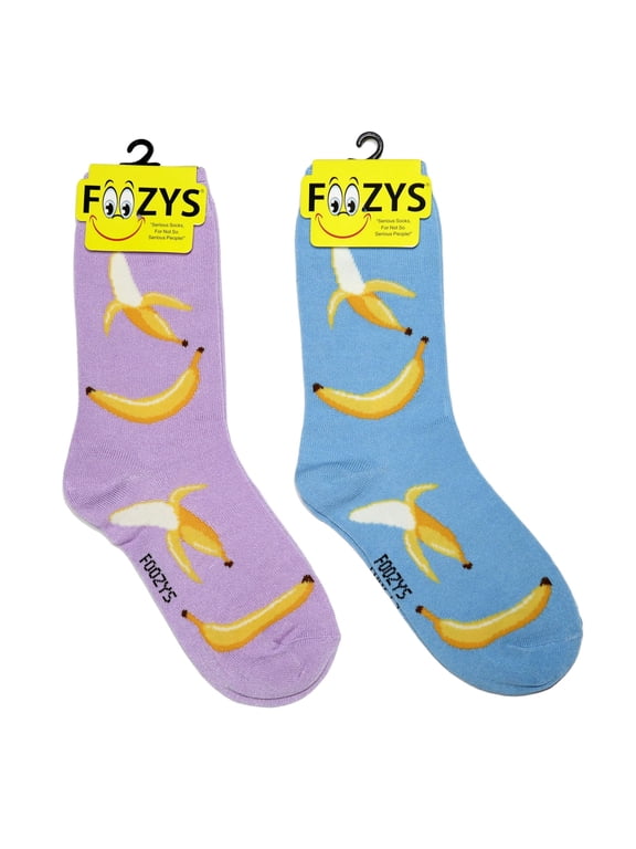 Women's Crew Socks | Cute Fun Bananas Food & Drink Novelty Socks | 2 Pairs