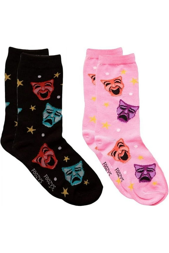 Womens Crew Socks | Cute Fun Designs Fashion Novelty Socks | 2 Pairs (Theatre Masks)