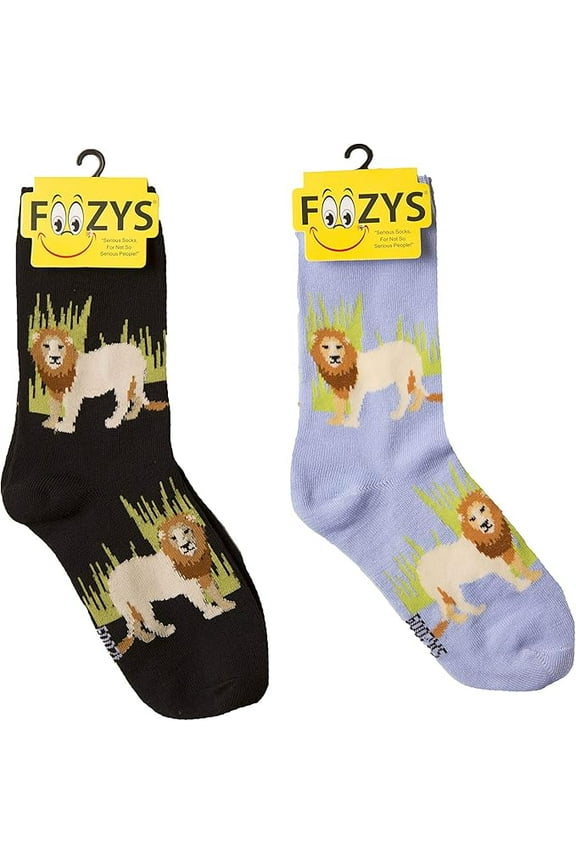 Womens Crew Socks | Cute Lion Zoo Animal Novelty Socks | 2 Pair