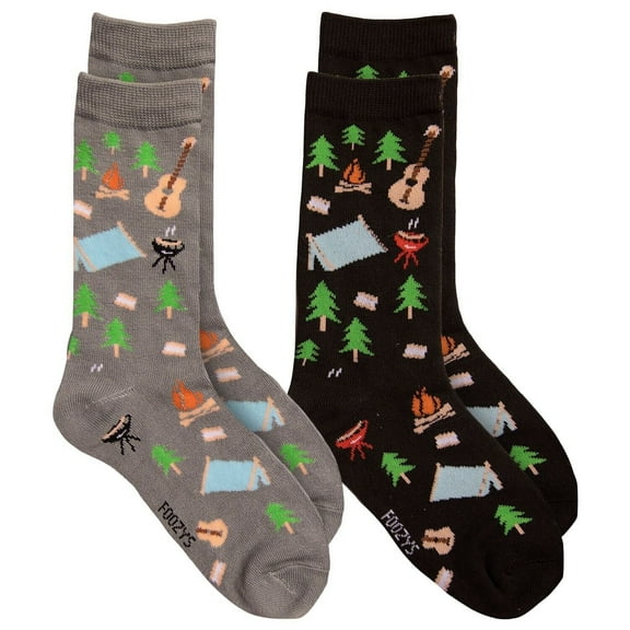 Foozys Women’s Crew Socks | Fun And Cute Camping Outdoors Themed Novelty Socks | 2 Pairs Included in Two Colors
