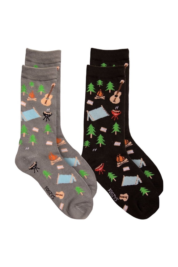 Women’s Crew Socks | Fun And Cute Camping Outdoors Themed Novelty Socks | 2 Pairs Included in Two Colors