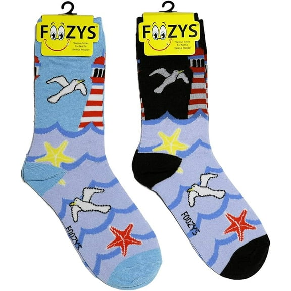 Foozys Women’s Crew Socks | Lighthouse & Seagulls Island Novelty Socks | 2 Pair