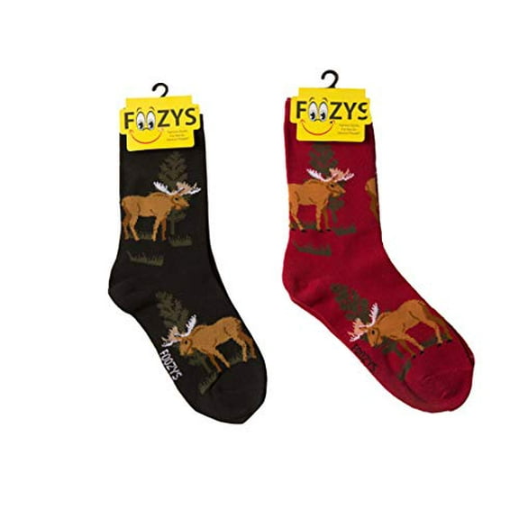 Foozys Women’s Crew Socks | Maine Moose Fun Designs Novelty Socks | 2 Pair