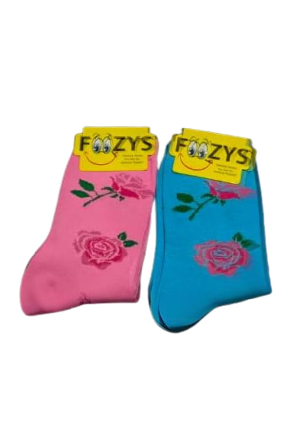 Women's Crew Socks Roses Themed Novelty Socks 2 pairs in Two Colors