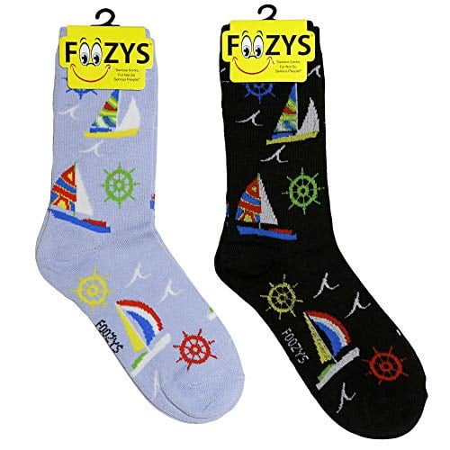 Foozys Women’s Crew Socks | Sailing Away Tropical Island Novelty Socks | 2 Pair
