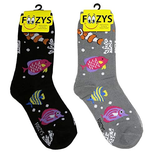 Foozys Women’s Crew Socks | Tropical Fish Tropical Island Novelty Socks | 2 Pair