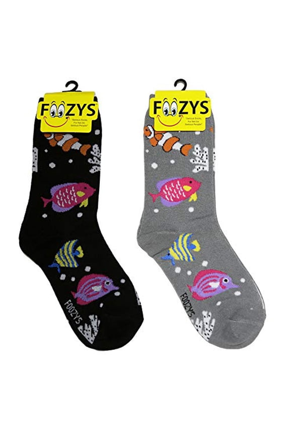 Women’s Crew Socks | Tropical Fish Tropical Island Novelty Socks | 2 Pair