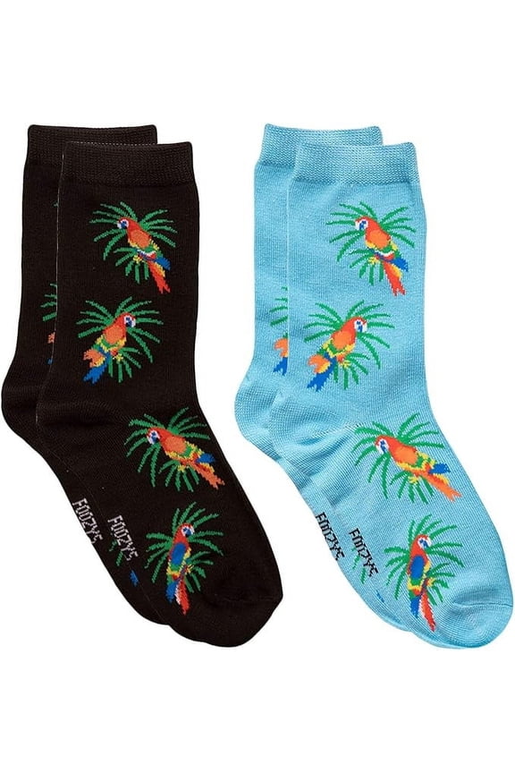 Womens Crew Socks | Tropical Island Oasis Themed Novelty Socks | 2 Pair (Parrots)