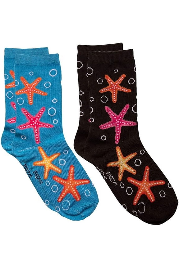Womens Crew Socks | Tropical Island Oasis Themed Novelty Socks | 2 Pair (Starfish)