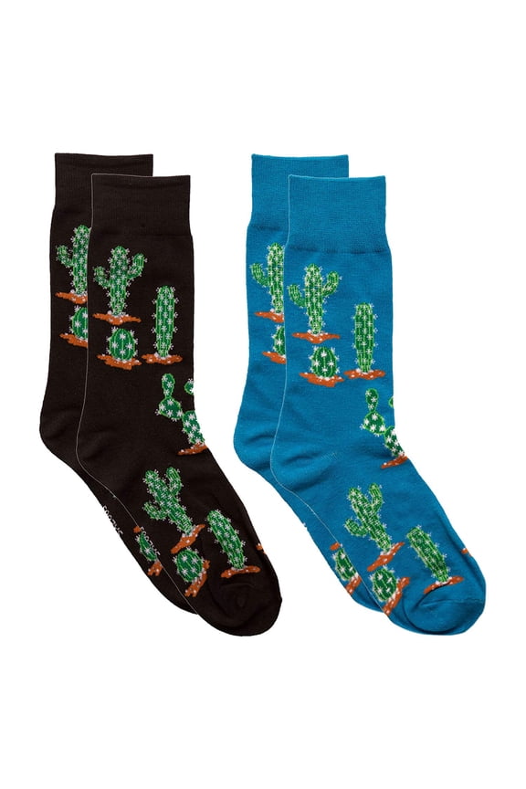 Women's Fun Outdoors Themed Novelty Crew Socks | 2 Pairs in Two Colors (Cactus)