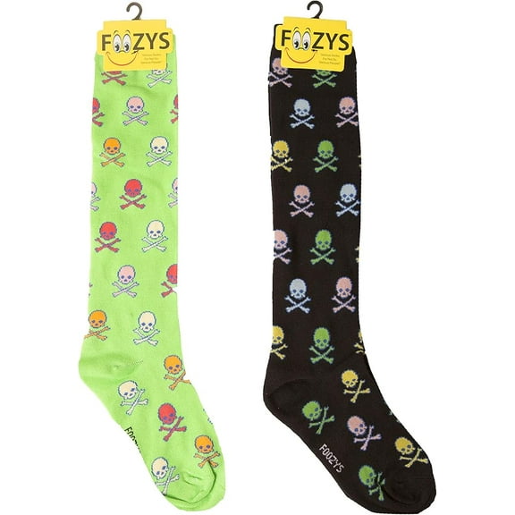 Foozys Women’s Winter Novelty Casual Knee High Socks | Colorful Skulls & Cross Bones (2 Pair)