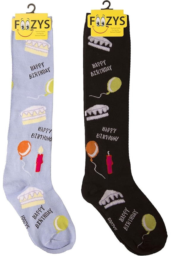 Womens Winter Novelty Casual Knee High Socks | Happy Birthday (2 Pair)