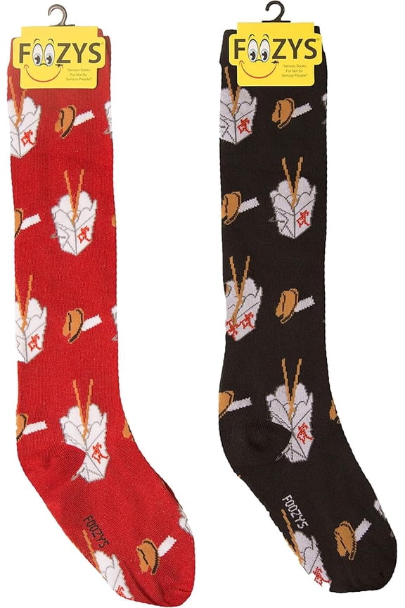 Womens Novelty Knee High Socks | Chinese Takeout Themed Fashion Novelty Socks | 2 Pairs Included