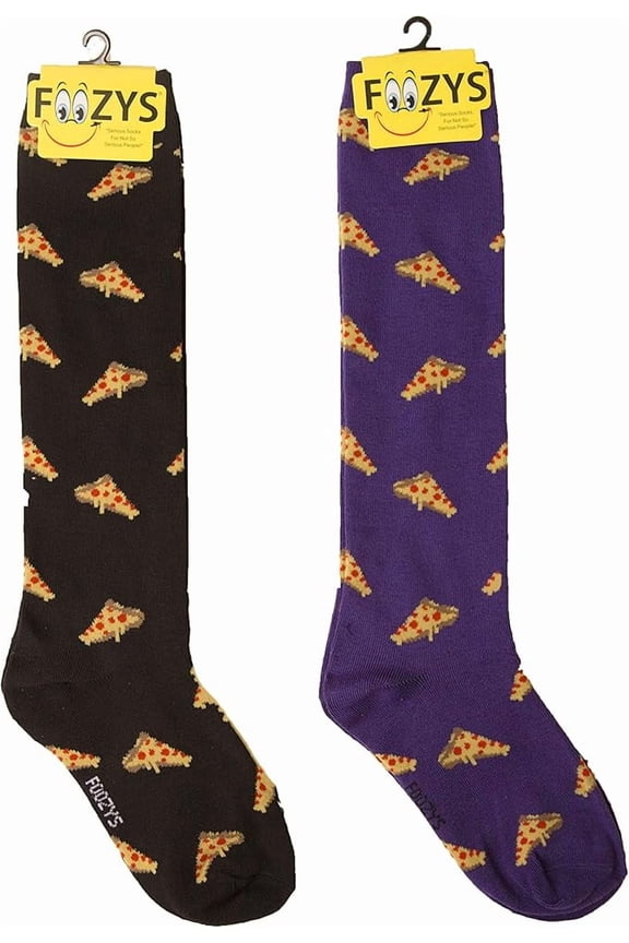 Womens Novelty Knee High Socks | Pepperoni Pizza Slice Themed Fashion Novelty Socks | 2 Pairs Included