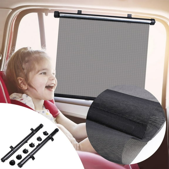 Foqnuq 2 Pack Car Side Window Sun Shades, Retractable Car Window Shade, UV Blocking Mesh Shield for Heat Protection, Fits 15.7x17.7in Windows, Easy Installation