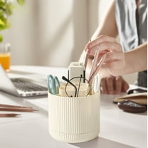 Foqnuq 360° Rotating Pen Organizer - Cute Desk Supplies, 8 Slot Pencil Holder, Stylish Office Storage, Makeup Brush Organizer, Non-Slip Base, White/Black